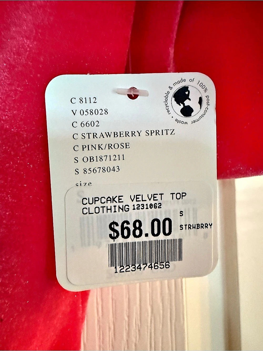C. Strawberry Spritz Cupcake Velvet Top Velvet Ruched Top in Pink Size Small NWT - Picture 3 of 3